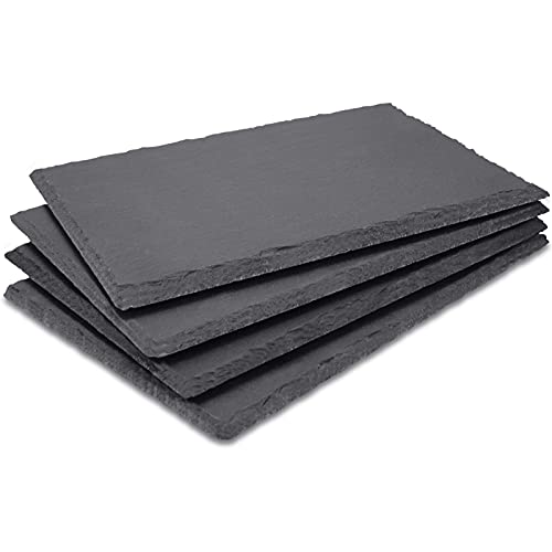 GOH DODD Slate Stone, 4-Piece Set, 25 x 12 cm Rectangular Plates, Natural Stone Plates, Stylish Slices (Cushioned)
