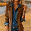 Women's Faux Suede Button Jacket Oversized Gathered Hem Short Length Coat Casual Vintage Outerwear With Pockets