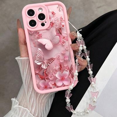 Pink Flowers Butterfly Charm Phone Case For 17 16 15 14 13 12 11 Pro Max 17 Air 16E X XS XR 7 8 Plus Silicone Soft Cover