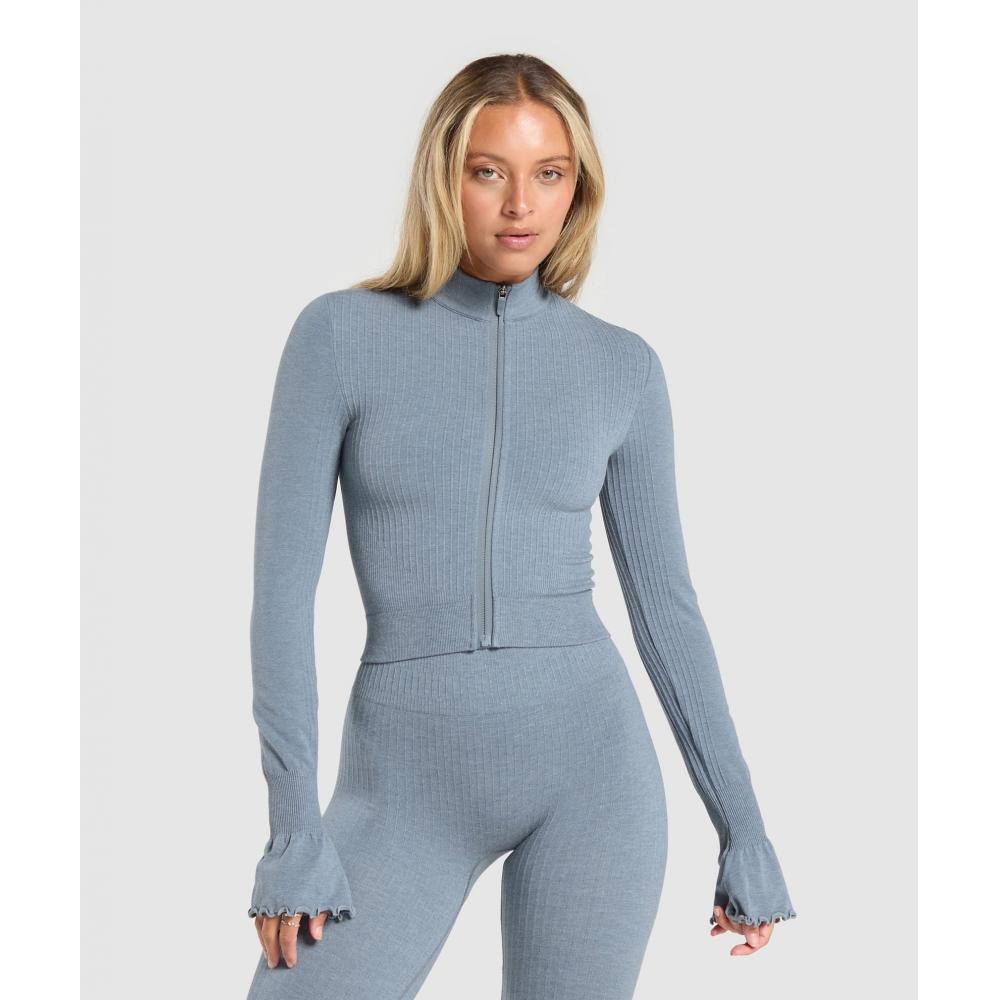 

Gymshark Lux Seamless Jacket Metal Blue Marl B9a6i Uc1c XS