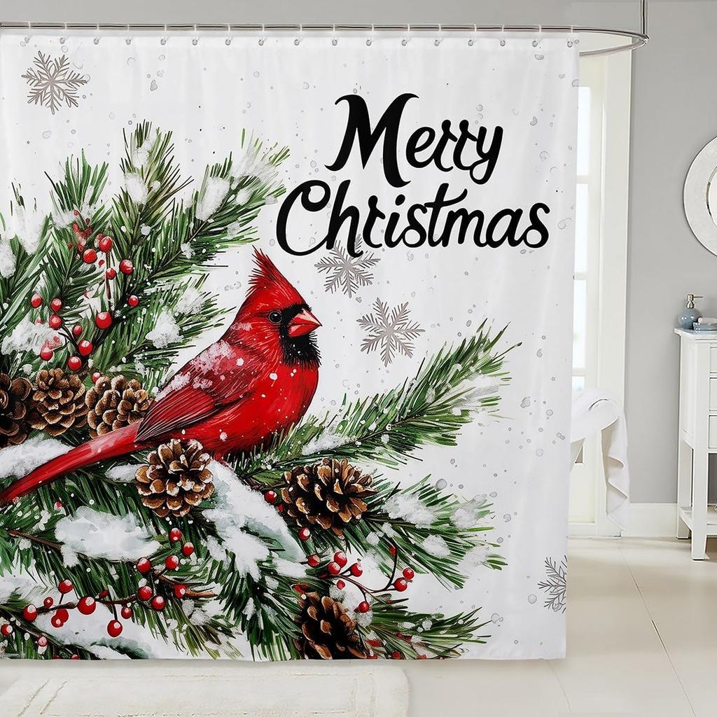 Merry Pink Christmas Shower Curtain,Cartoon Gingerbread Man Bathroom Curtain,Snowflakes Candy Fabric Shower Curtains,Happy New