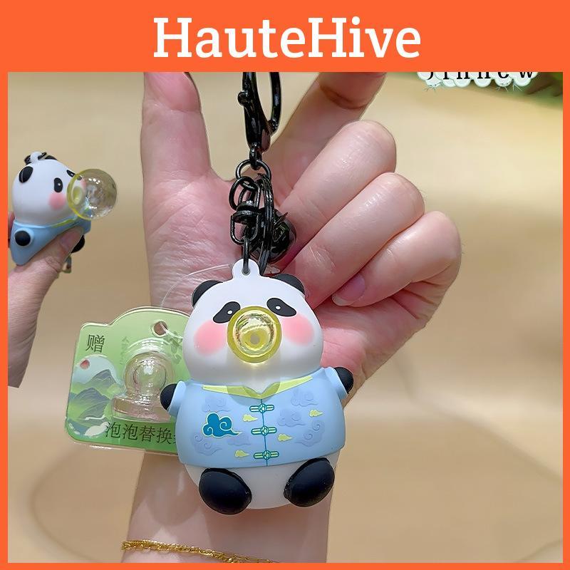Wear Pandas Clothes Blow Bubbles Keychain Animal Keyring Backpack Gift Pendant