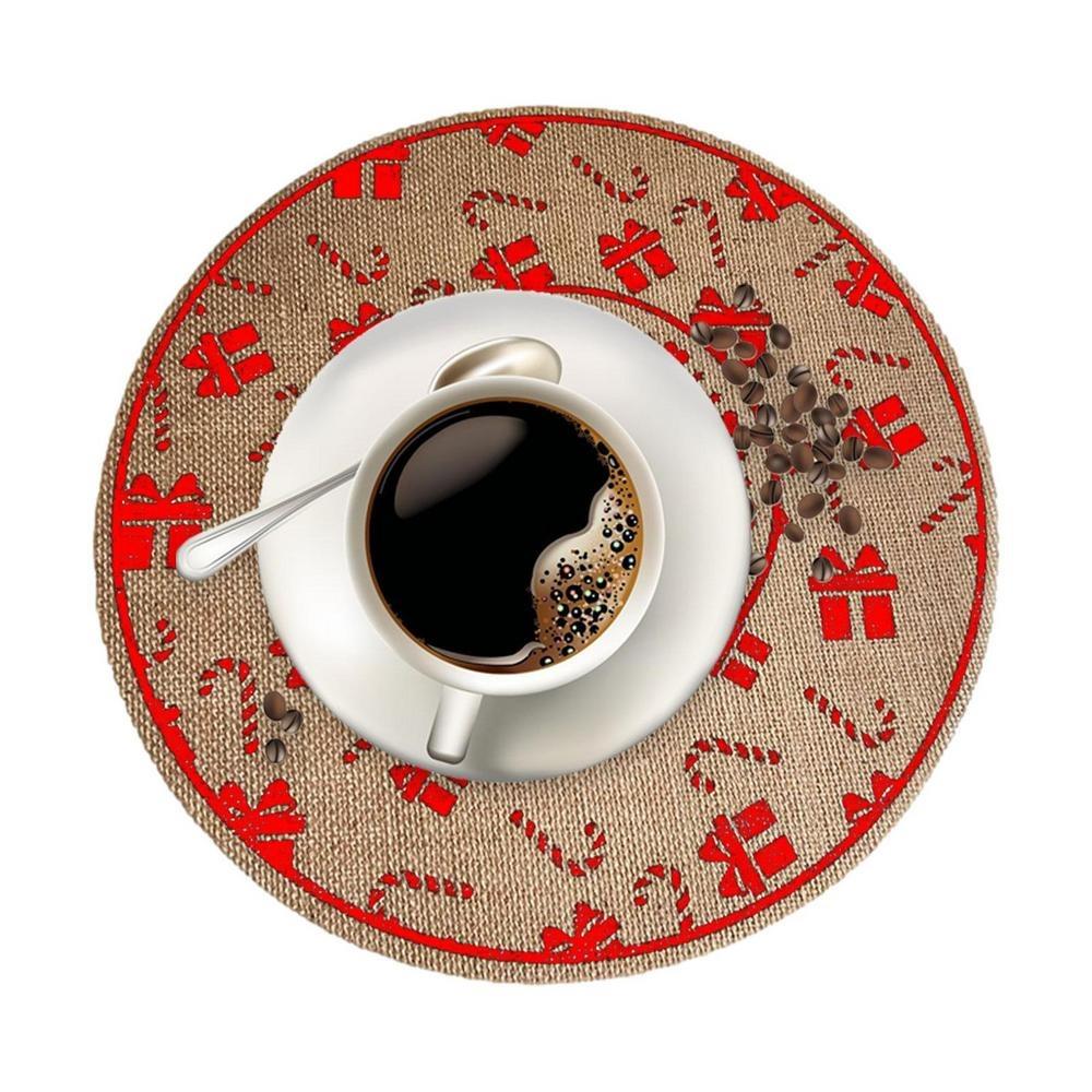 Round Tableware Mat Jute Coaster Santa Snowflakes Christmas Placemat  Cups