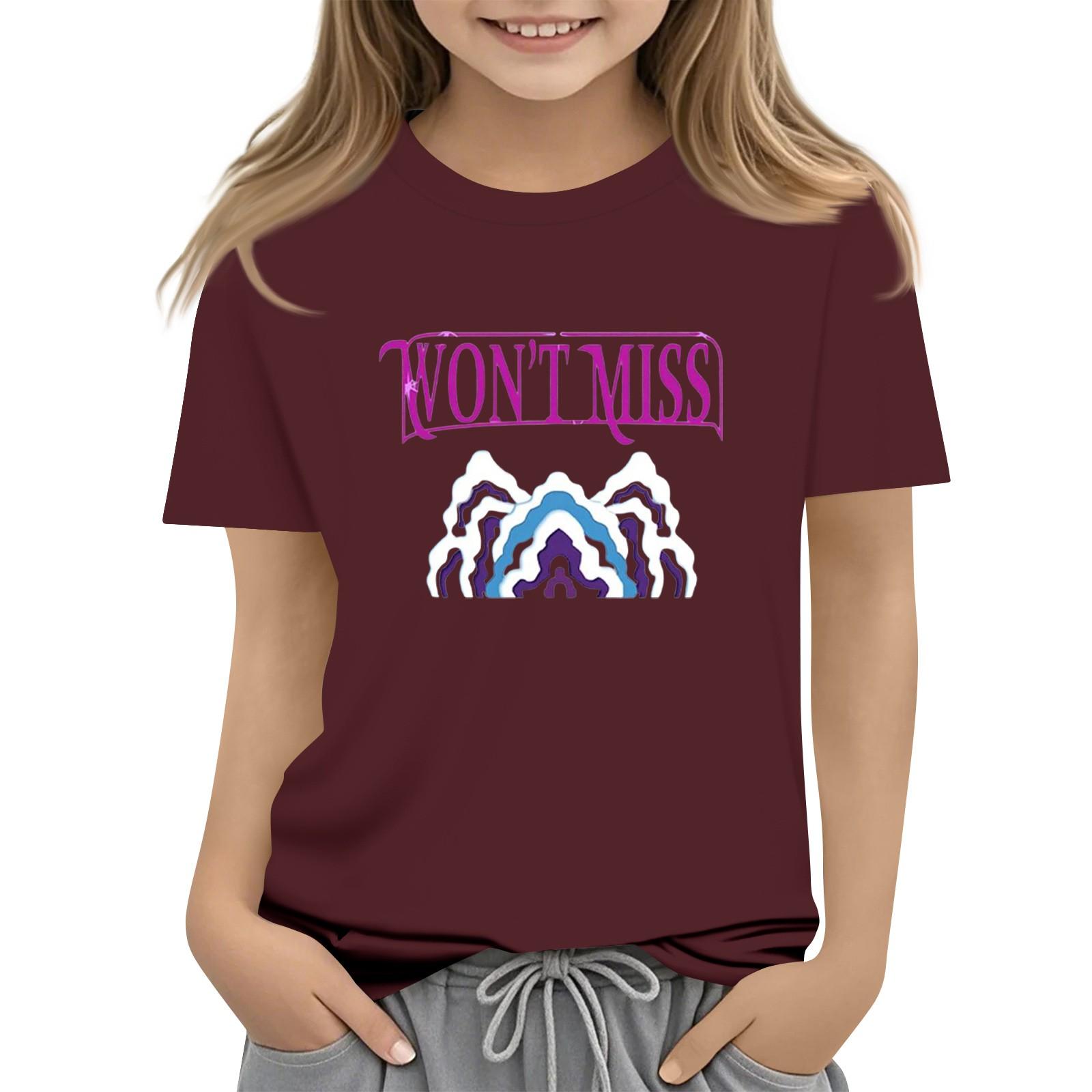 

Boys Girls Round Neck Casual Printed Short-sleeved T-shirt Top 160 винний
