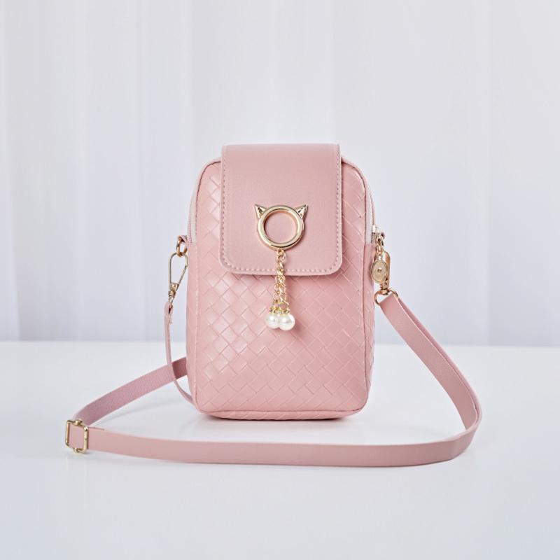Women Pu Leather Bag Ladies Mobile Phone Pouch With Pearl Decoration Coin Mini Bag