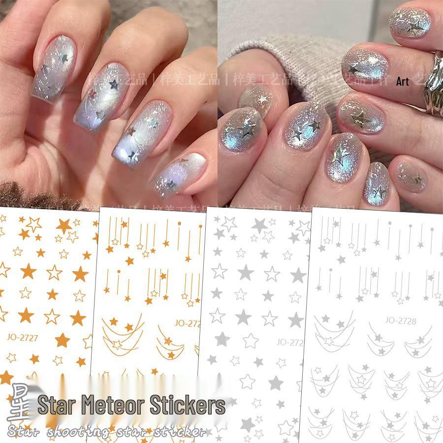 

Gold and Silver 3D Star & Meteor Nail Stickers