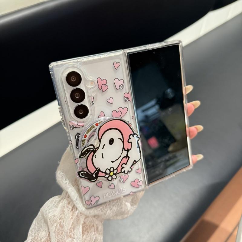 Funny cartoon Cute Snoopy peanut Love Heart Folding Magsafe Wireless Charge Case For Samsung ZFlip 3 4 5 6 ZFlip7 Magnetic stand