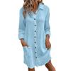 Women S Solid Cotton Linen Long Sleeve Mid Length Shirt Dress Casual