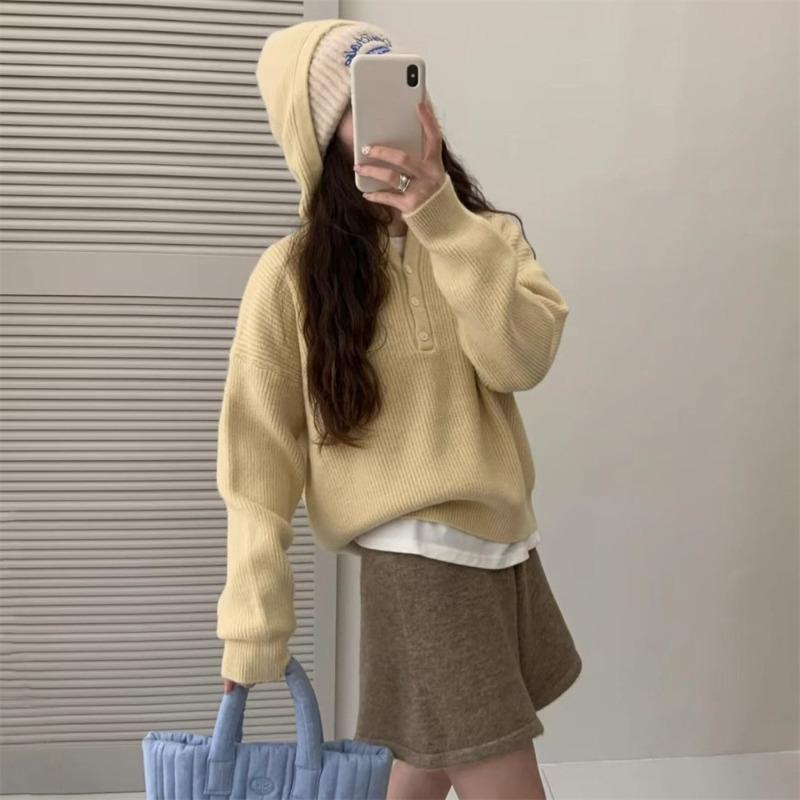 Candy-colored hooded pullover sweater for women's outerwear autumn and winter new lazy style loose and versatile casual knitted sweater top