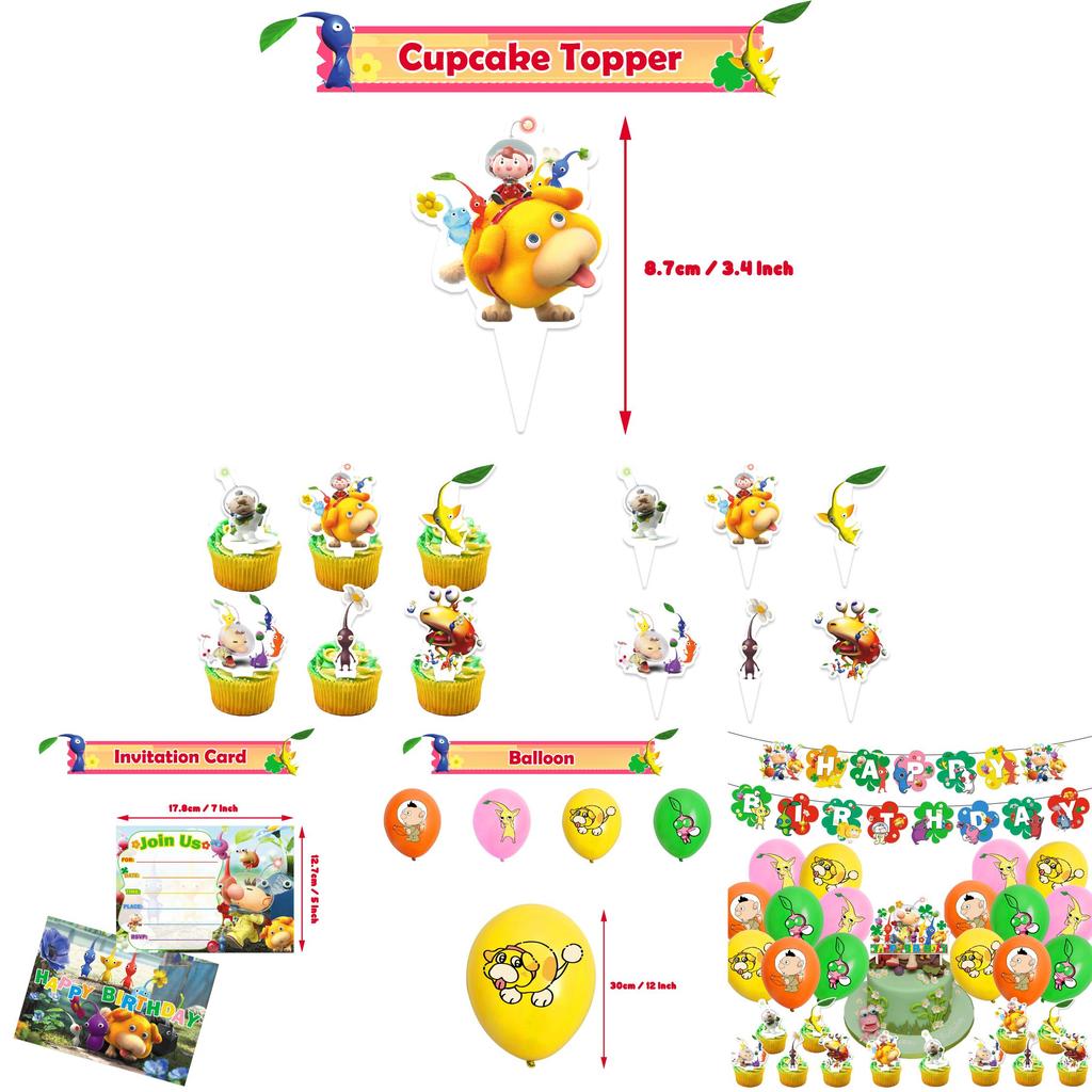 Pikmin-4 Birthday Party Decoration Set Paper Banner Balloons Cake Topper Cupcake Toppers And More!