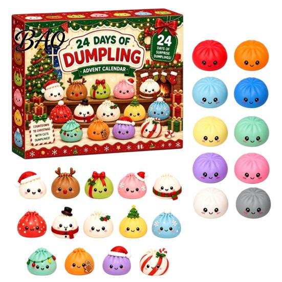 Christmas Gift for Adults 2026 Squeeze Toy Advent Calendar, 24-Day Dumpling Bun Fidget Stocking Stuffers Kids Countdown Box, Soft TPR Stress