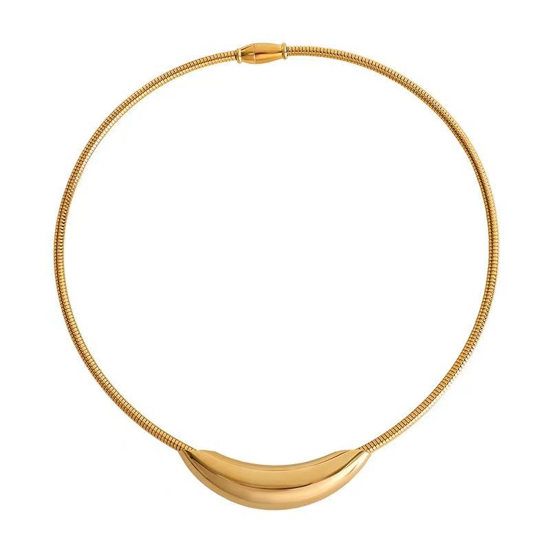 Best Women's Stainless Steel Jewelry Necklace, Fashionable and Simple, Golden Cylindrical Curved Tube Necklace for