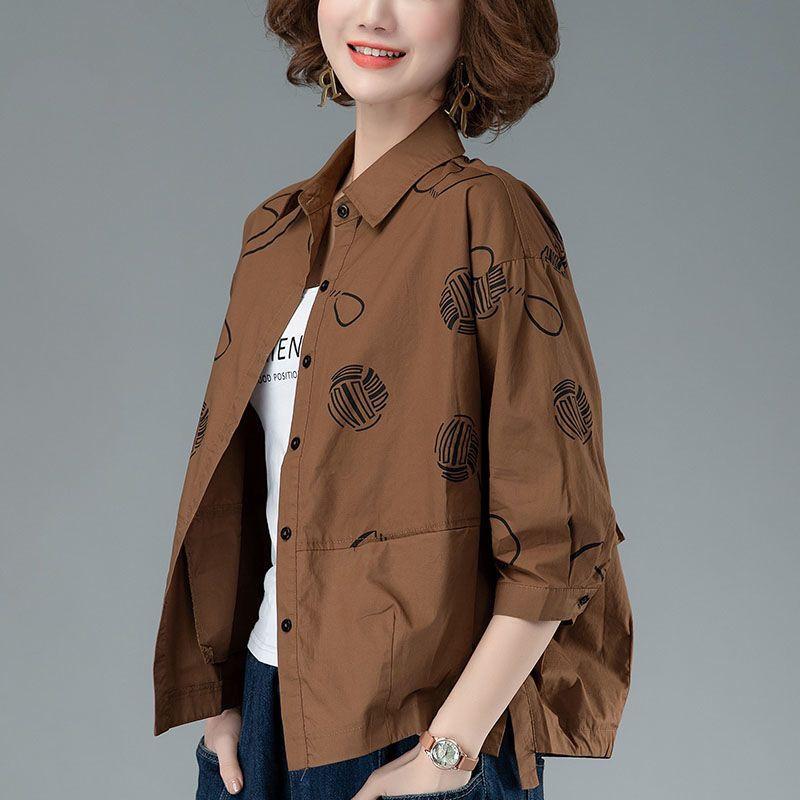 Dámské, 3/4 rukáv, volné krátké kabáty jaro podzim všestranné ležérní bavlna s potiskem jednořadové bundy