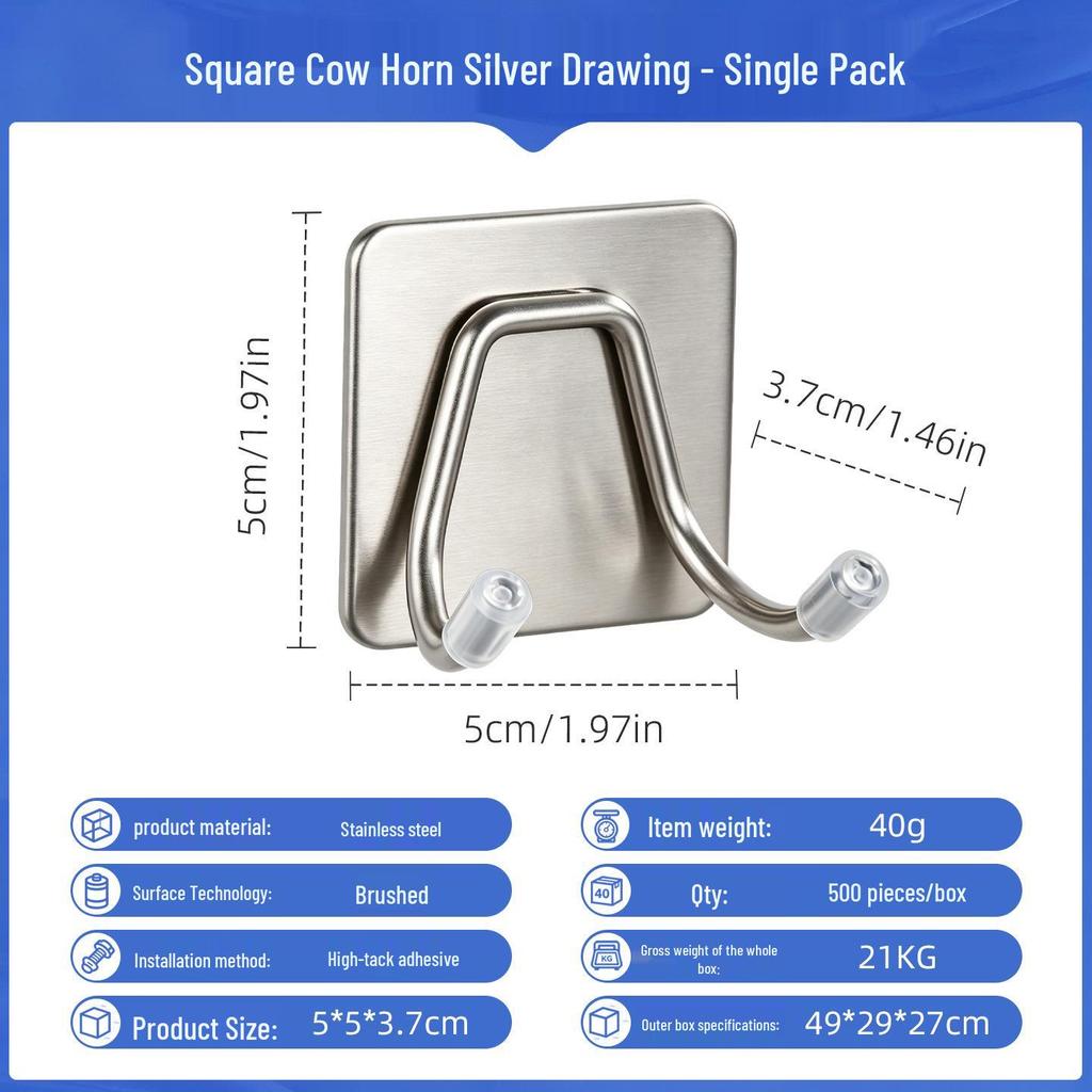 Punch-Free Strong Adhesive 304 Stainless Steel Wall Hook