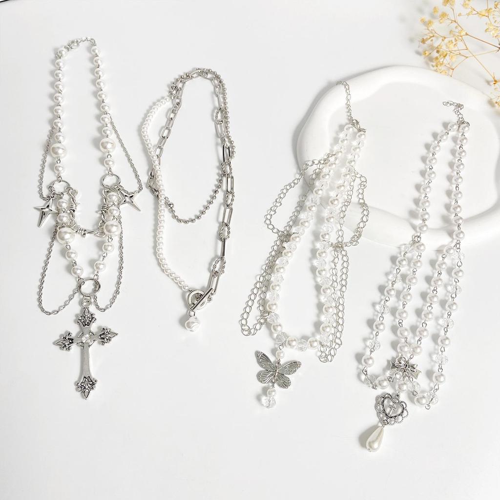 Europäisch-Amerikanische Quaste aus Kunstperlen mit Herz, Kreuz und Schmetterling für Damen