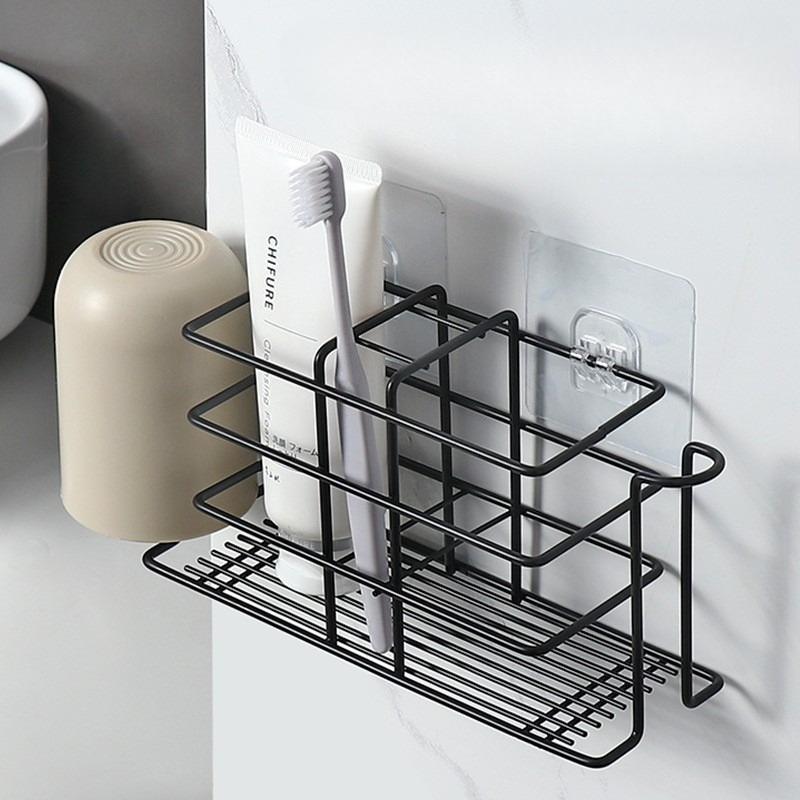Wall Mounted Toothbrush Holder No Drill Suitable for Electric Toothbrushes & Toothbrushes, Space-Saving Toothpaste Organizer