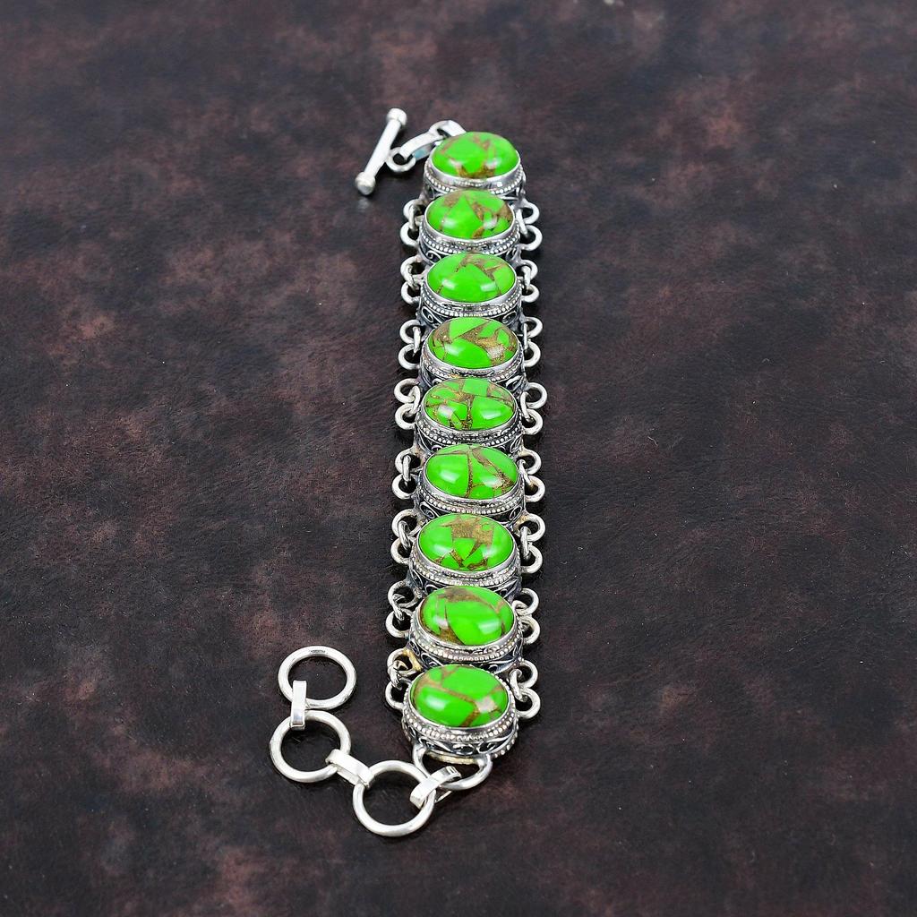 Kupfer Grün Türkis Armband 925 Sterling Silber Armband Edelstein Handgemachter Schmuck Verstellbares Kettenarmband Vintage Armband für Geschenke