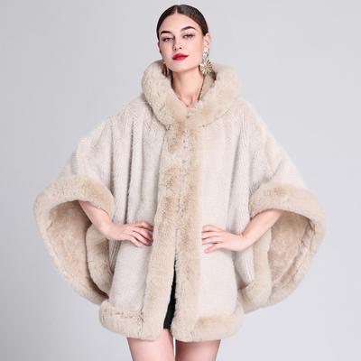 Jesienny i zimowy damski kołnierz z włosami, ocieplany, gruby szal, peleryna, duży rozmiar, luźny płaszcz