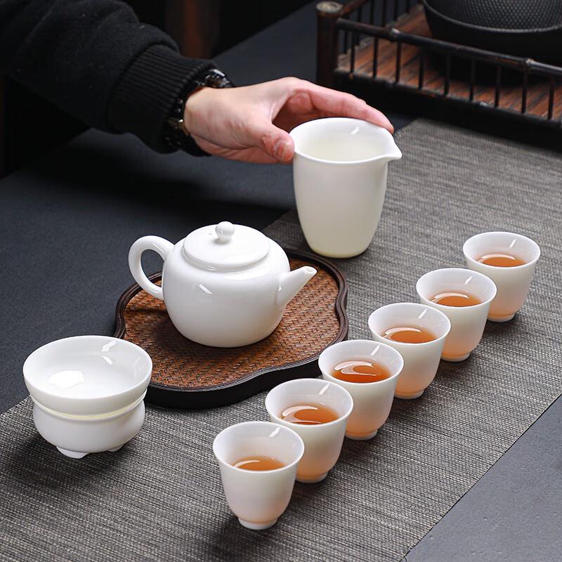 Tuopai 10-Piece Glossy Mutton-Fat Jade Porcelain Tea Set