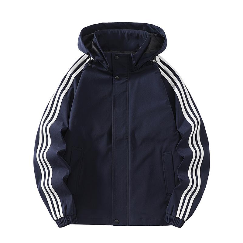 Giacca autunnale da uomo, casual, sportiva, con cappuccio, tre barre, da uomo e da donna, stessa coppia di cappotti