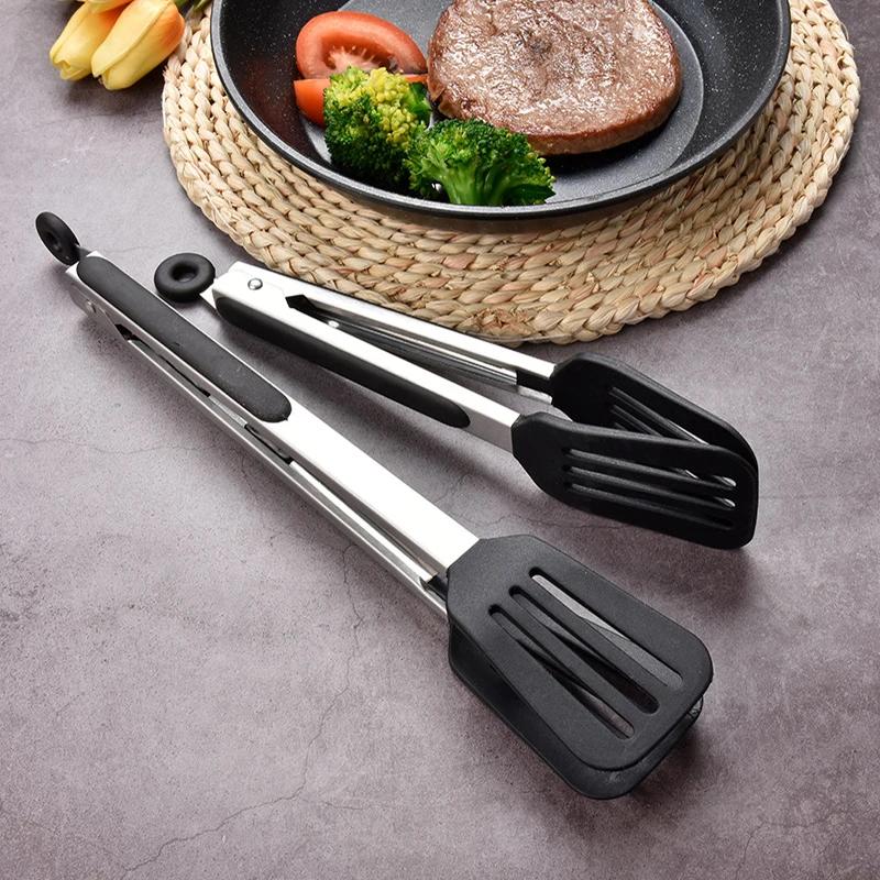 Pinze da Cucina in Silicone Antiaderenti Pinze per Alimenti in Acciaio Inossidabile Clip Antiscivolo per Pane Bistecca Insalata Pizza Barbecue Griglia Accessori da Cucina