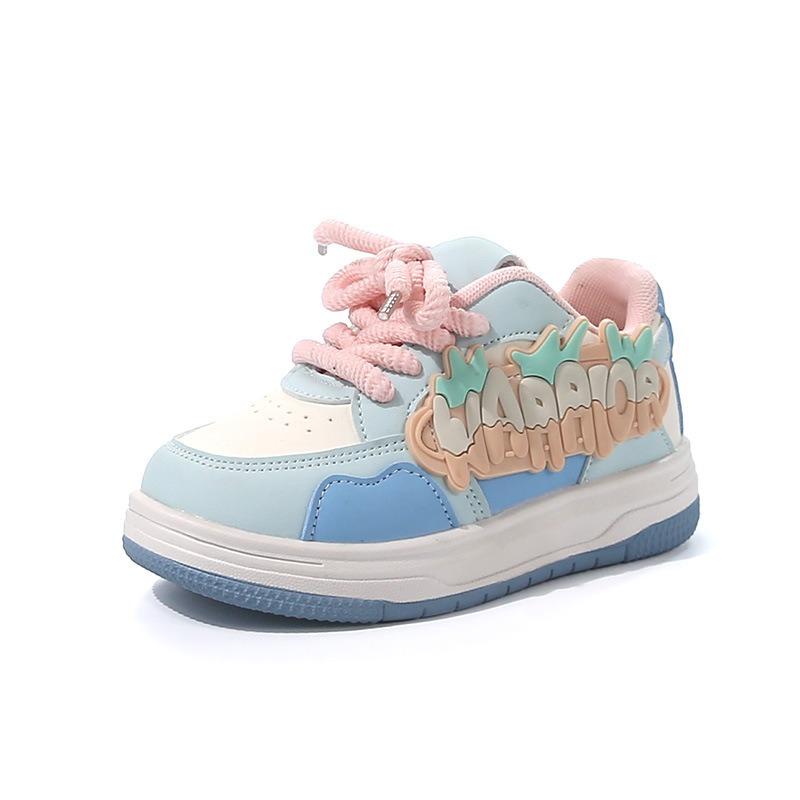 Unisex Kids Two Tone Thick Sole Lace Up Casual Fashion Flat Sneakers 28 синий
