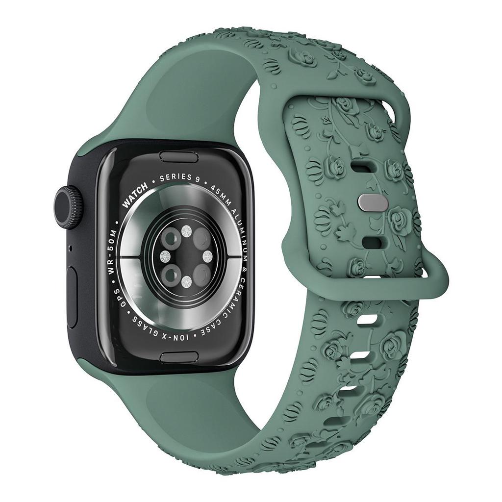 Embossed Rose Flower Silicone Strap for Apple Watch 9 Ultra