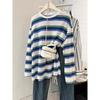 Women's Black Striped Long-Sleeve T-Shirt, Spring/Autumn 2025 Trend, Designer Look, Unique Base Layer, Loose Fit