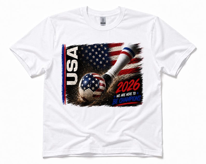 USA Soccer T-Shirt 2026 | We Are Here To Be Champions | Team USA Soccer Fan Shirt | American Flag Football Tee | World Cup 2026 Supporter S