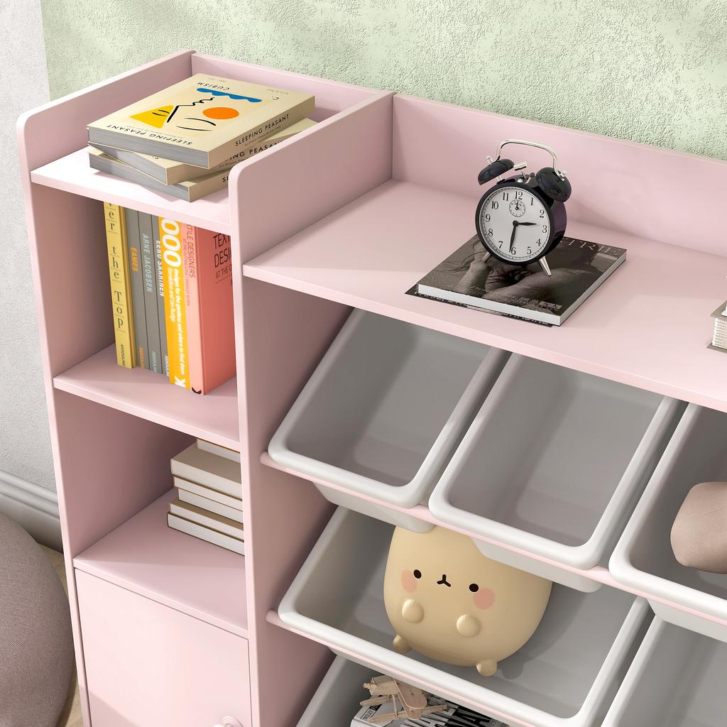 Children's Storage Unit, Toy Storage Shelf, 8 Removable Bins, 140 x 30 x 90 cm, Pink