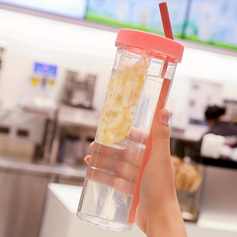 1pc-Glass cup with lid and straw, ice coffee cup with straw and lid, suitable for brewing tea, random color