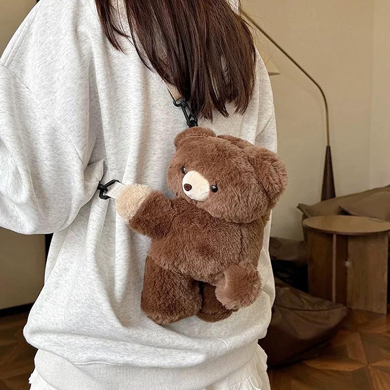 Damen Niedliche Kleine Braune Bär Umhängetasche Mädchen Persönlichkeit Cartoon Puppe Plüsch Rucksack Geschenk