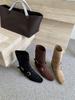 Coarse Heel Suede Square Head Short Boots Women's 2025 Autumn and Winter New Button Lapel Two Wear Women's Boots Sleeve Fashion Boots Women