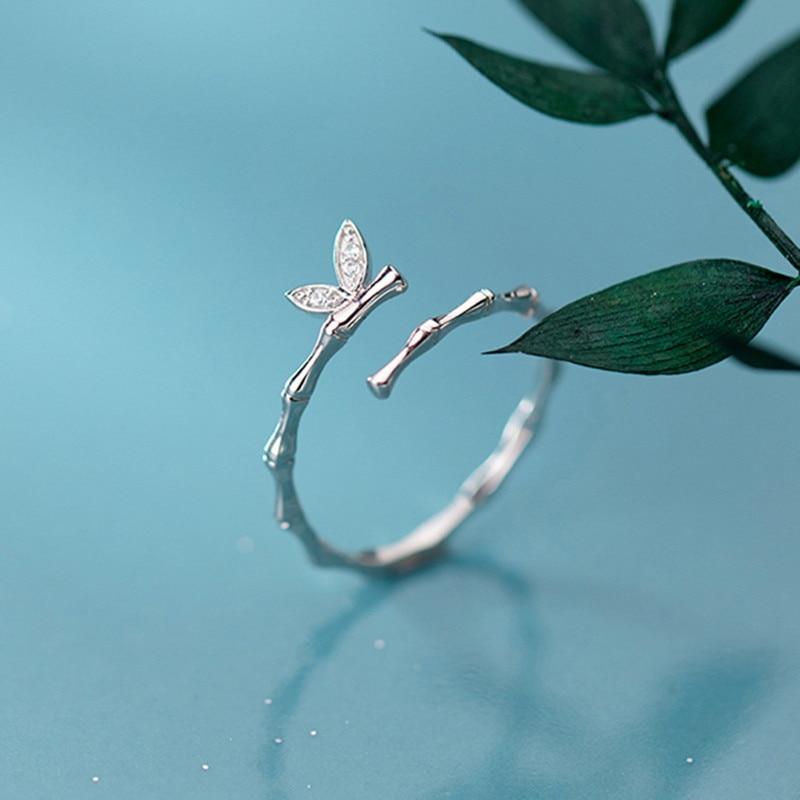 925 Sterling Silver Butterfly Bamboo Slub Zircon Opening Rings Trendy Ring Jewelry for Women Accessories S-R525