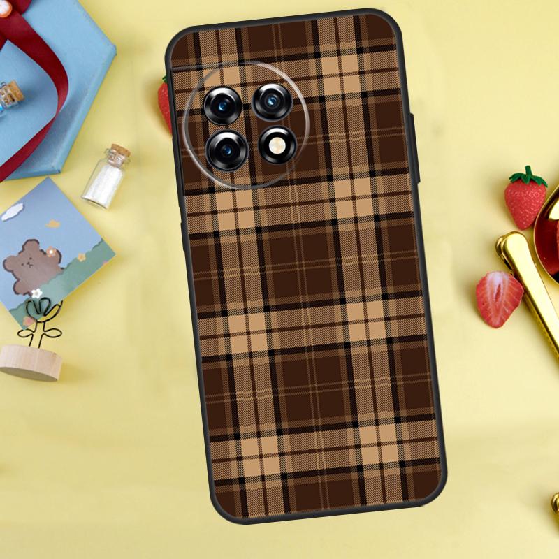Brown Plaid Cover For OnePlus 8T 10T 13 13R 12 12R 11 10 Pro OnePlus Nord CE 4 2 3 Lite N30 N20 N10 Case