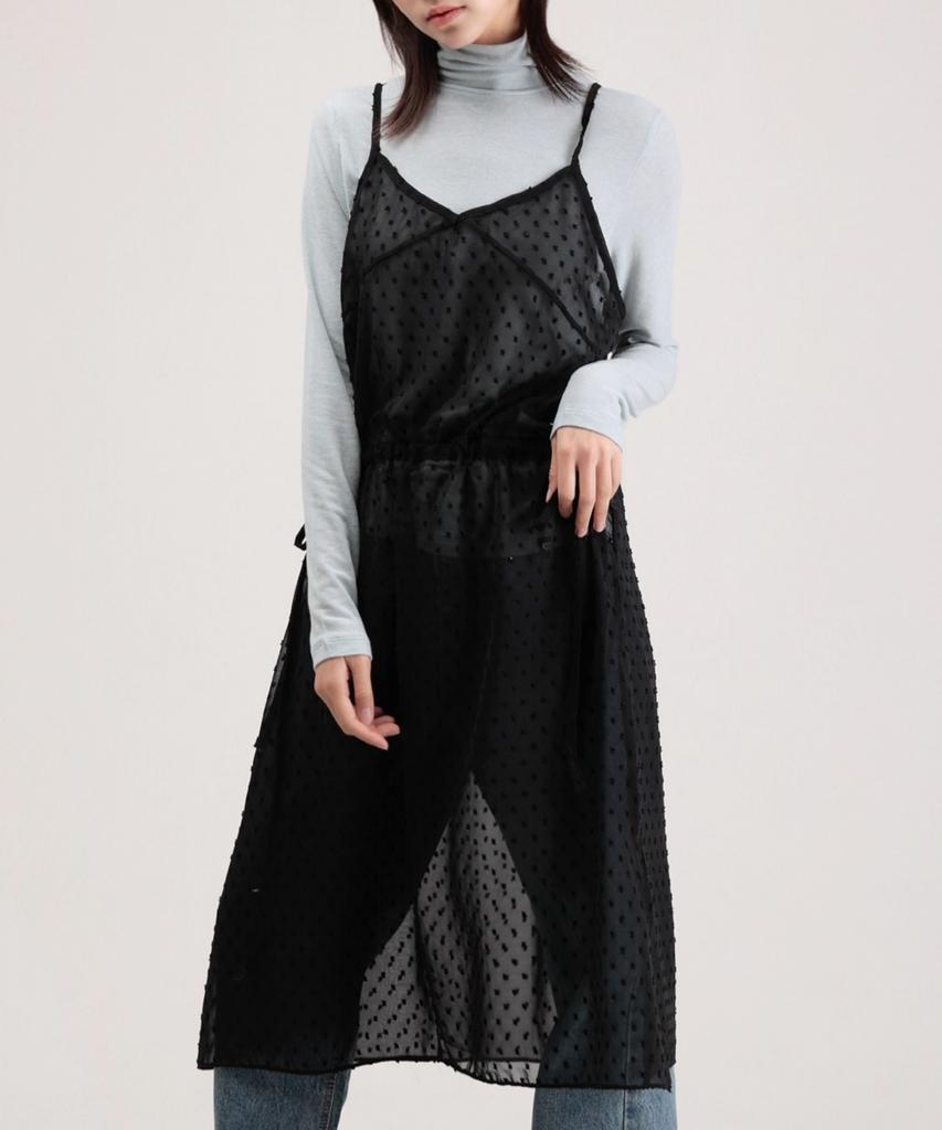 When You Move Dot See-Through Layered Logo Dress Cream