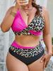 2026 Plus Size Color Block Leopard Bikini - Sexy Tie-Back Split Swimsuit for Women