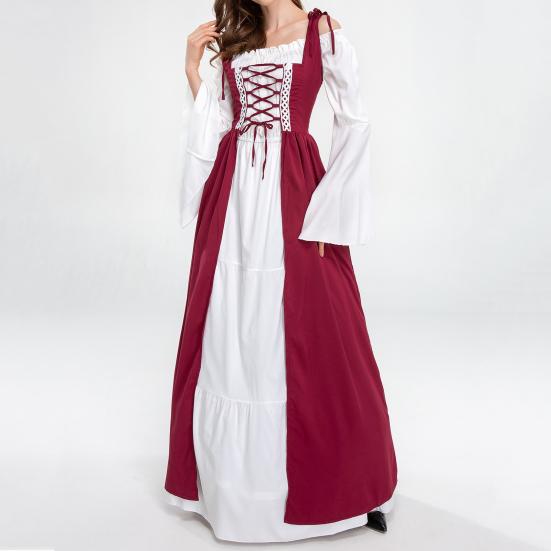 Halloween Dress Maxi Square Neck Royal Vintage Tight Waist Cosplay Dress for Party