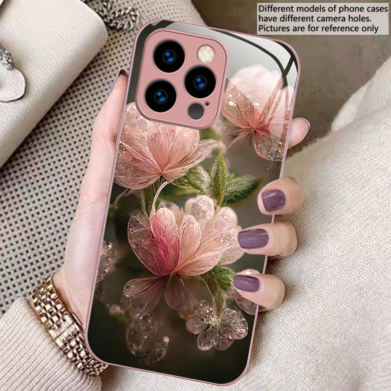 Rosa Kristallblume Für iPhone 16 E 15 14 13 Plus 12 mini 11 Pro Max XR Xs Max X 7 8 Plus 6 6S 22 Gehärtetes Glas Handyhülle
