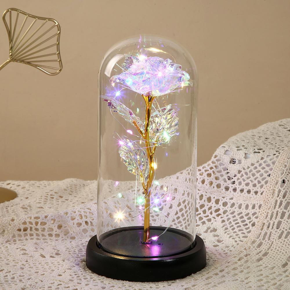 New immortal flower transparent gold foil flower glass cover, rose dust cover luminous gift desktop ornament