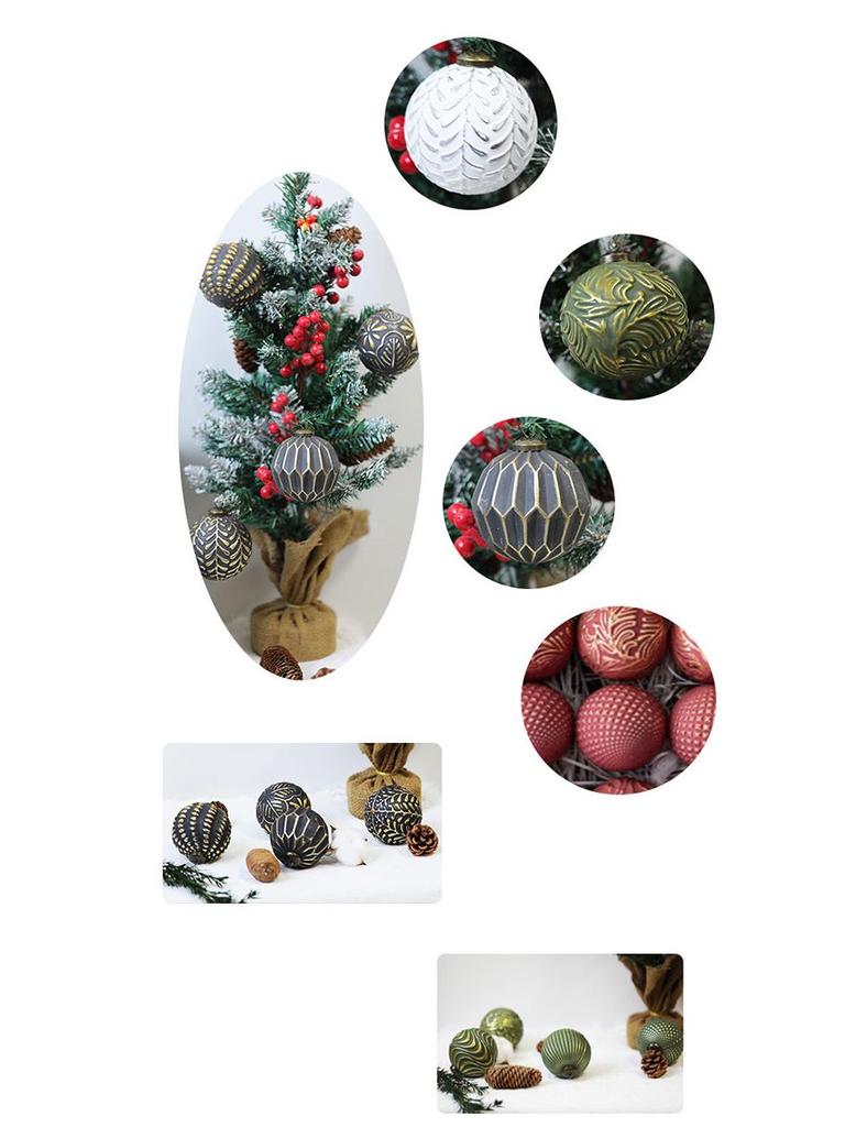 Retro Christmas Ornament Set - 12 Pieces, 8cm Holiday Decoration Balls for Tree