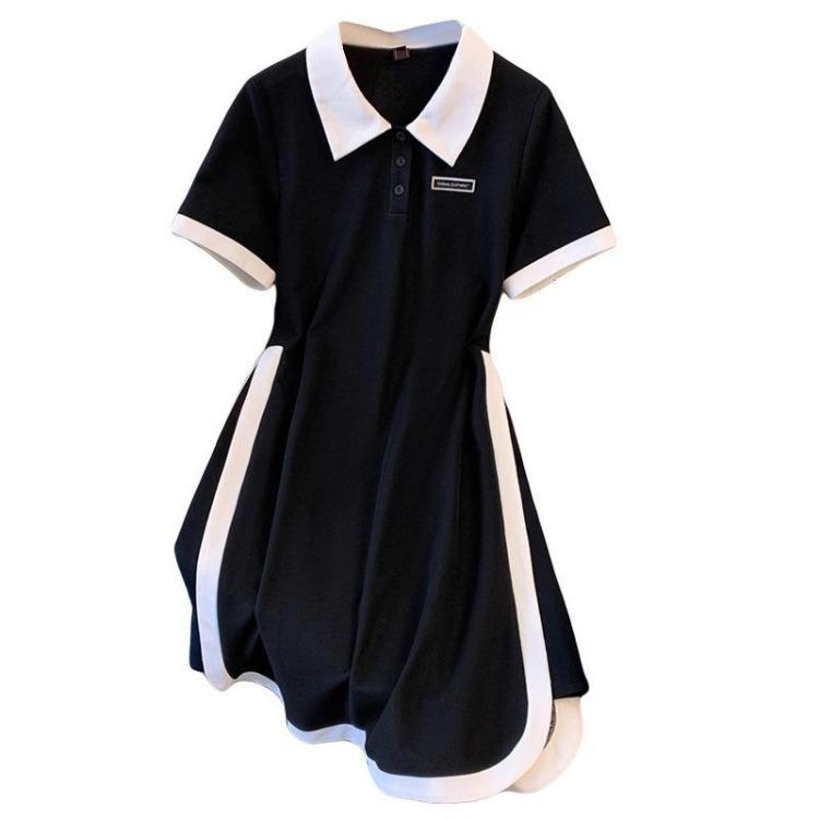Summer Fashion Women Large Size Polo Neck Splicing A Shaped Dress