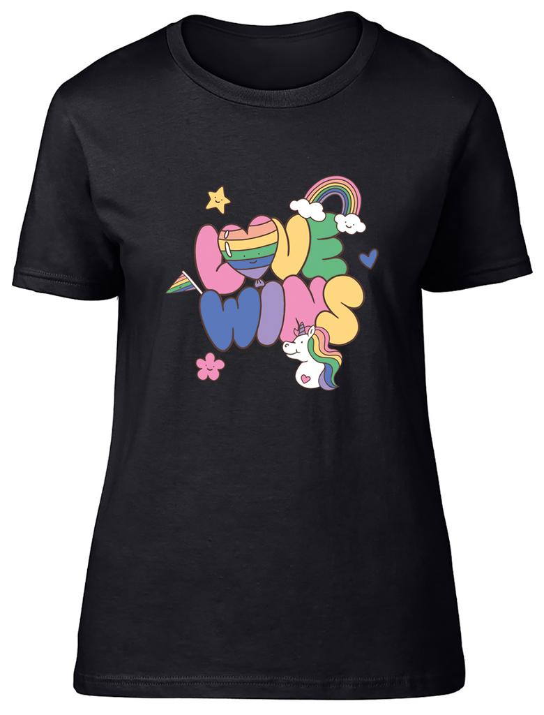 Pride LGBTQ Unisexs TShirt Unicorn Heart Rainbow Ladies Gift Tee