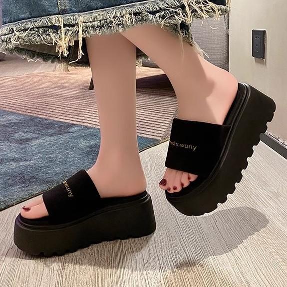 Thick-bottomed Cool Slippers for Women's Summer Wear 2025 New Popular Muffin Bottom Women's One-word Cool Slippers