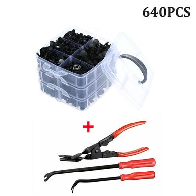 NEUE 640-teilige Box mit gemischten Befestigungsclips für Autotür, Stoßstange, Panel, Kotflügel-Halterungen, Spreiznieten, Mit Werkzeug