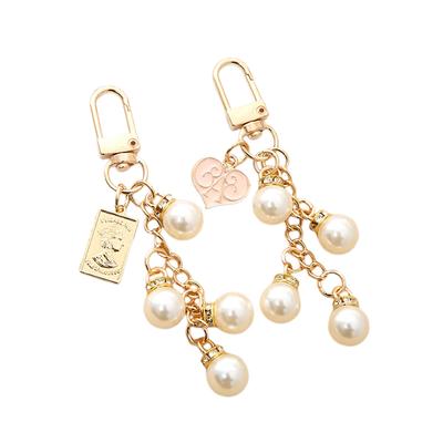  Faux Pearl Tassel Key Chain Heart Letter Pendant For Women Bag Ornament Exquisite Headphone Case Charm Jewelry Gift