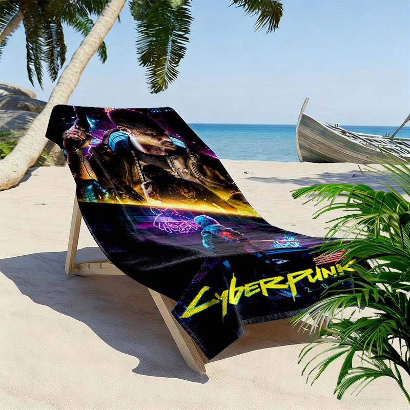 Cyberpunk Print Beach Towel, Large Soft Quick Dry Towel for Beach Camping Swimming