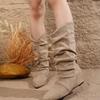 2025 new inner height-increasing suede pleated stacking boots women's 2025 autumn and winter new pointed western cowboy boots lapel