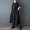 DIMANAF 2026 New Spring Summer  Plus Size Women Black Dress Fashion Lady Loose Casual Long Dress Solid Pleated Skirt