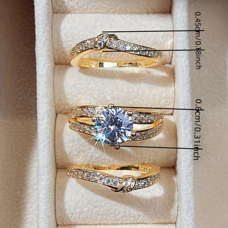 3pcs Ring Set Couple Round Synthetic Zirconia Set Ring European and American Fashion Luxury Engagement wedding Jewelry for Women